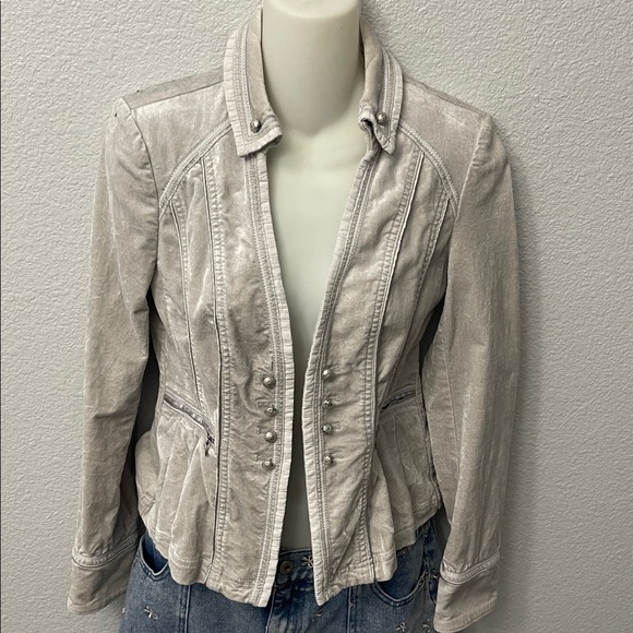 White House Black Market Silver Gray Velvet Military Style Jacket size 2 - Picture 4 of 5